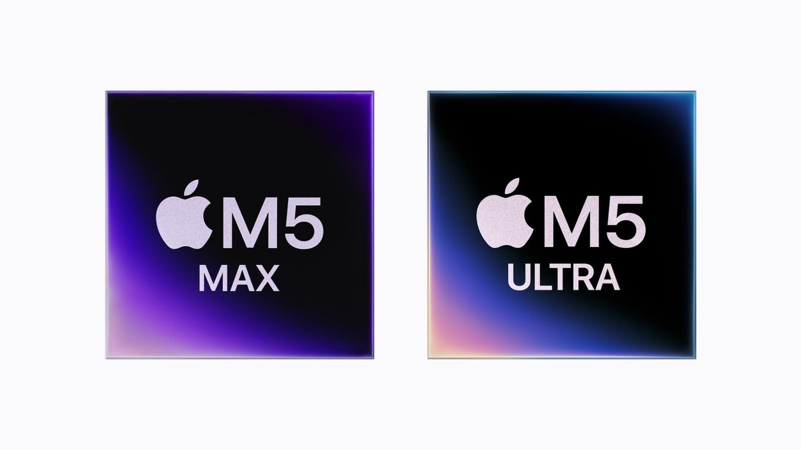 Grafiky vedle sebe znázorňují čipy M5 Max a M5 Ultra
