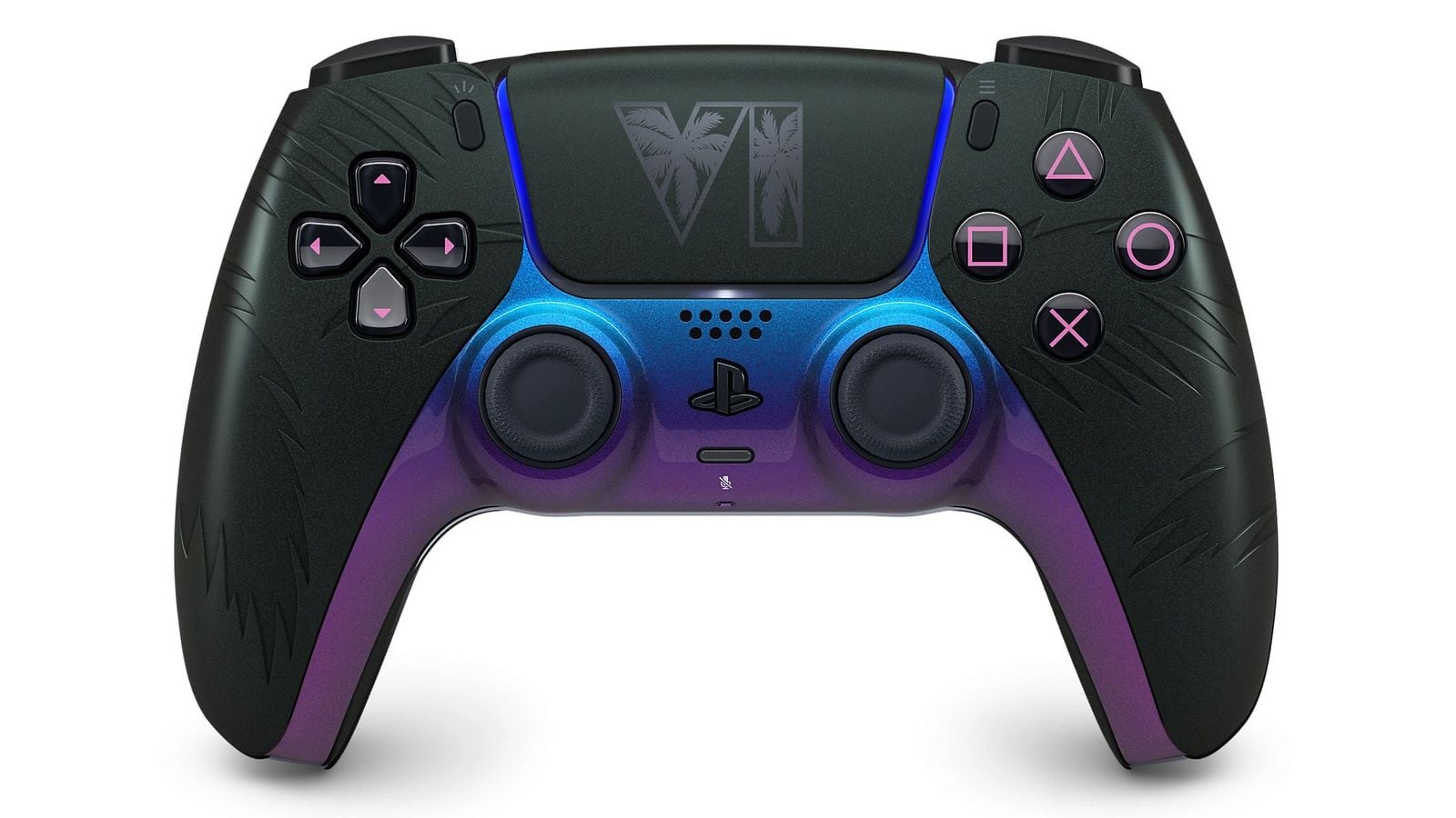 Ovladač DualSense pro PS5, tmavě zeleno-fialový přechod, edice GTA VI, růžová tlačítka